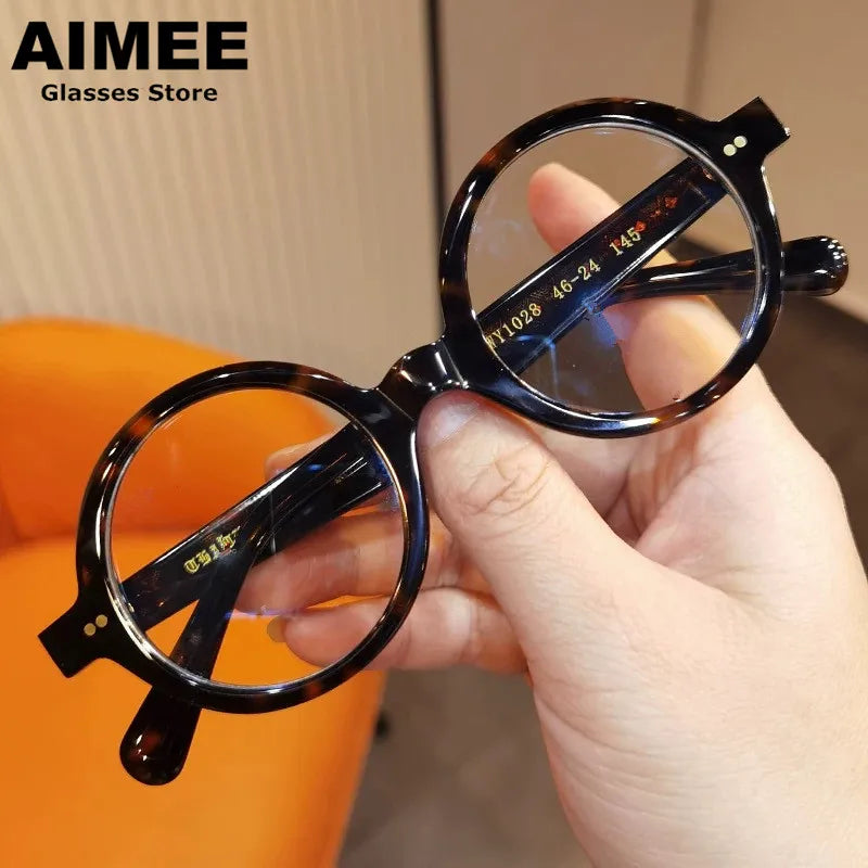 Aimee Unisex Full Rim Round Acetate Eyeglasses 191028 - Lightweight & Durable Frame for Men & Women - Perfect for Reading, Working & Daily Wear