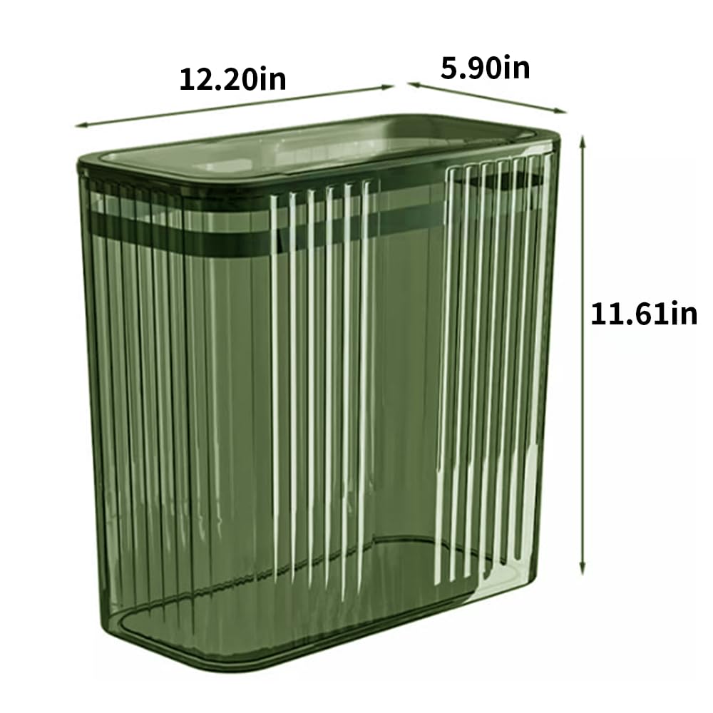 Clear Plastic Trash Can with Press-Top Lid - 3.5 Gallon (15L) Slim Waste Basket for Bathroom, Bedroom, Office & Kitchen - Eco-Friendly Green Garbage Bin for Home Use - Perfect for Small Spaces & Odor Control