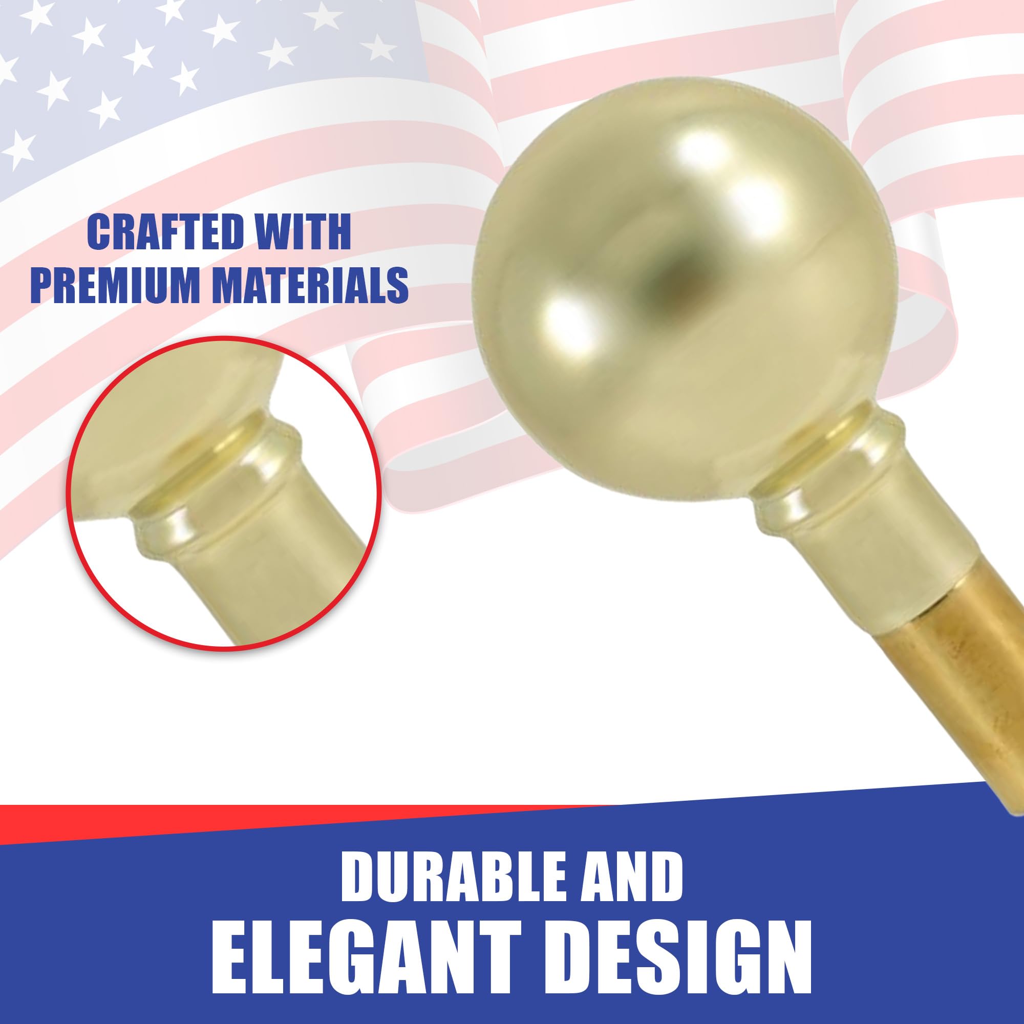 8ft Heavy Duty Indoor Flag Pole Kit with Gold Texture Base & Brass Finish - Aluminum Flagpole for Home Decor, Office Display & Patriotic Events - Includes Parade Ball - No Flag Included