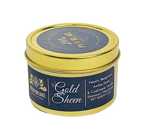 Organic Beeswax Woodwick Candle - Vanilla, Peach & Bergamot Scent | Gold Sheen Aromatherapy Candle | 4 oz Luxury Scented Candle for Home Relaxation, Spa & Romantic Ambiance