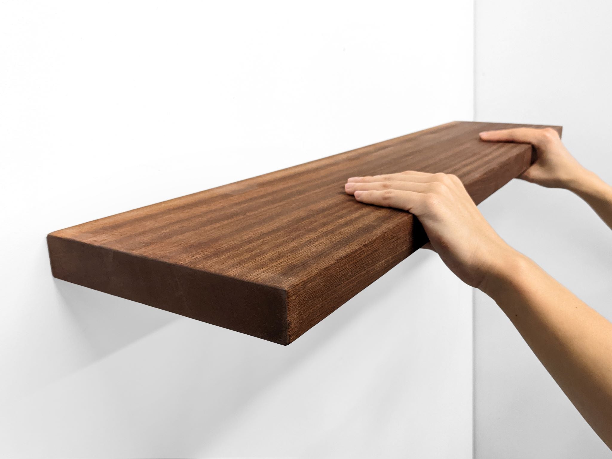 Premium Solid Mahogany Floating Shelf - 12 to 84 Inch Wall Mounted Wood Shelves for Living Room, Bathroom & Home Decor | Rustic Modern Shelf Organizer for Books, Plants & Display