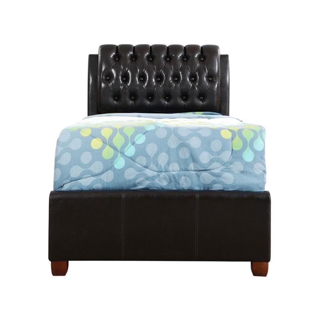 Glory Furniture Marilla Faux Leather Upholstered Twin Bed Frame - Dark Brown Modern Upholstered Bed for Kids, Teens & Guest Rooms - Perfect for Small Spaces & Bedroom Decor