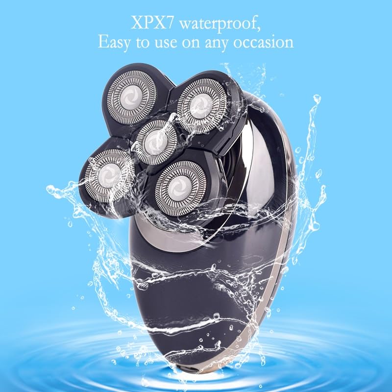Premium Electric Head Shaver for Bald Men - 5 Blade 4D Floating Shaving System, Rechargeable Hair Clipper & Face Trimmer - Perfect for Smooth Head Shaving at Home or Travel