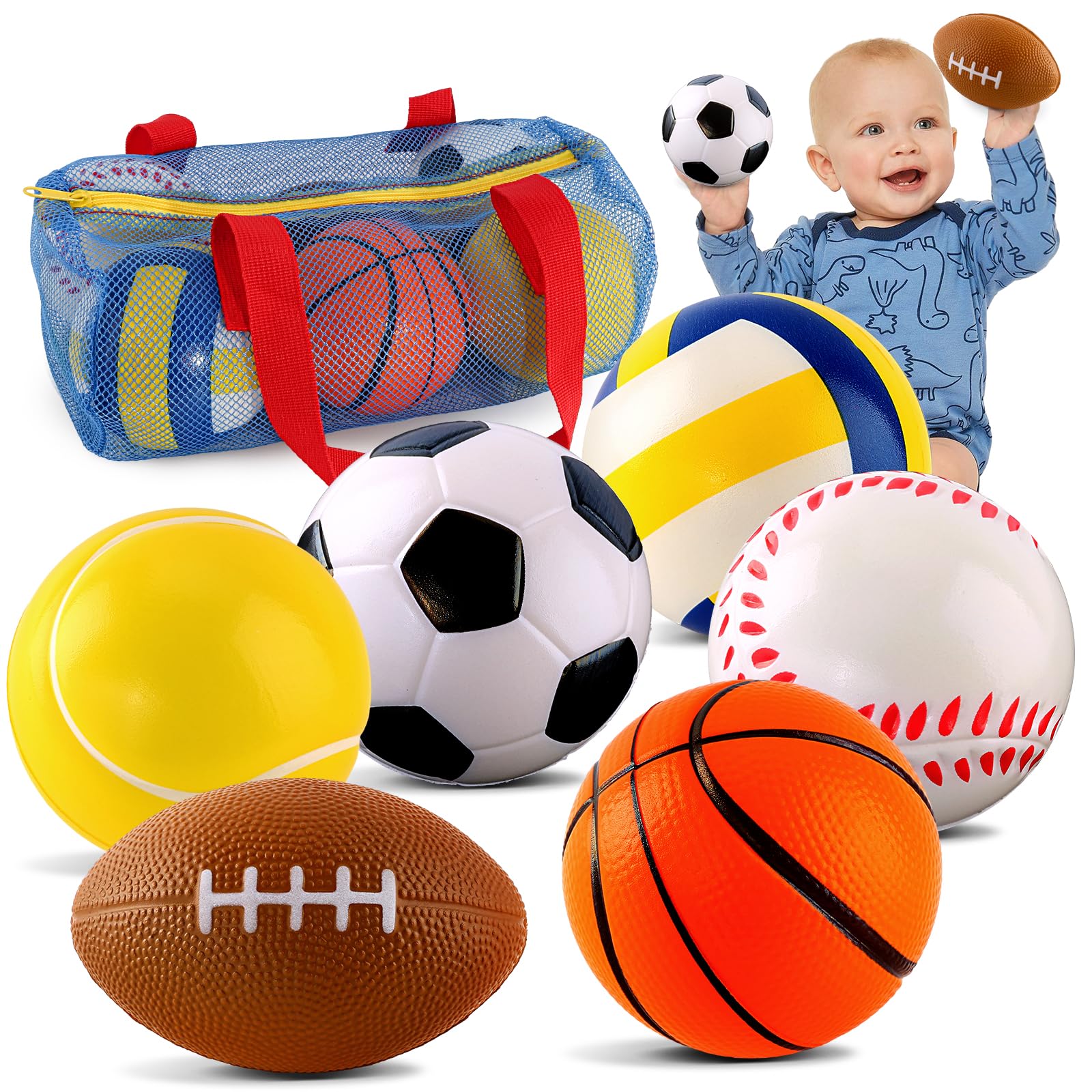 **6-Pack Soft Foam Sports Balls Set for Toddlers 3-5 Years Old - Soccer, Basketball, Football, Baseball, Tennis & Volleyball - Safe Mini Play Balls for Boys & Girls - Perfect for Indoor/Outdoor Play, Birthday Gifts & Early Learning**