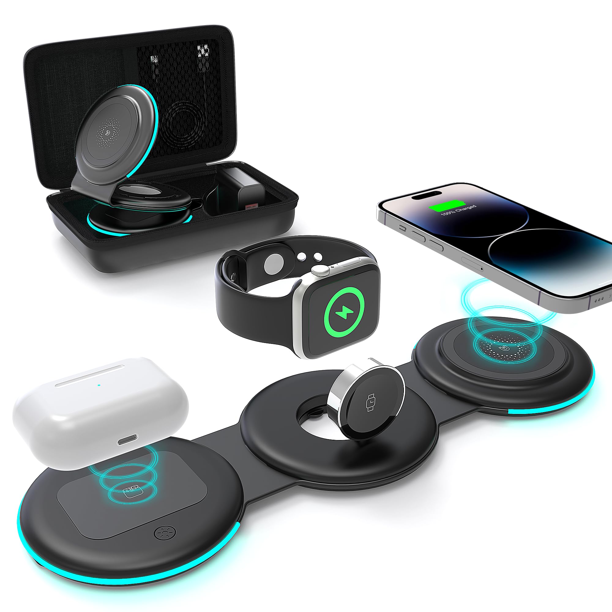 3-in-1 Magnetic Wireless Charging Station - Fast Foldable Charger Stand for iPhone 16/15/14/13/12/Pro/Max, Apple Watch Series & AirPods 3/2/Pro | Perfect for Home, Office & Travel | Multi-Device Charging Solution