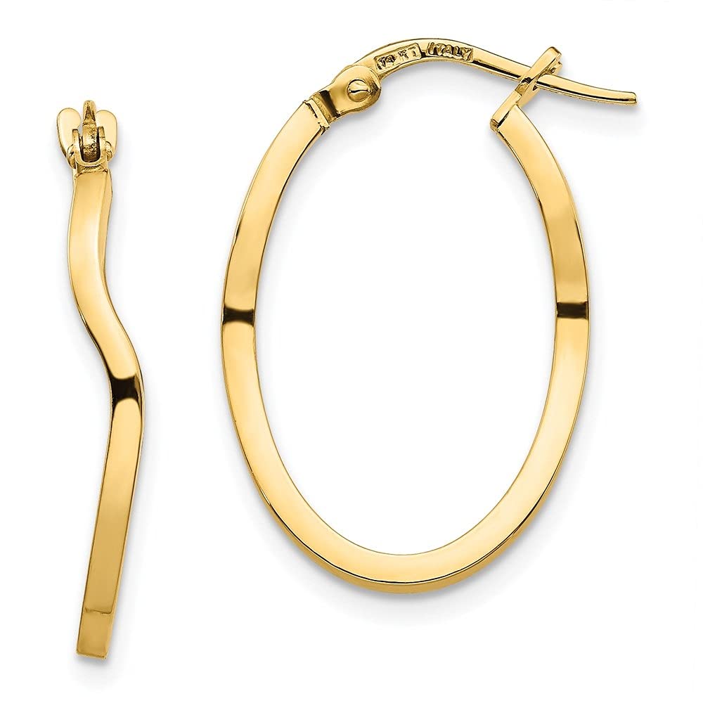 14K Yellow Gold Polished Wavy Hoop Earrings for Women - Elegant Fancy Fine Jewelry - Perfect for Parties, Weddings & Everyday Wear