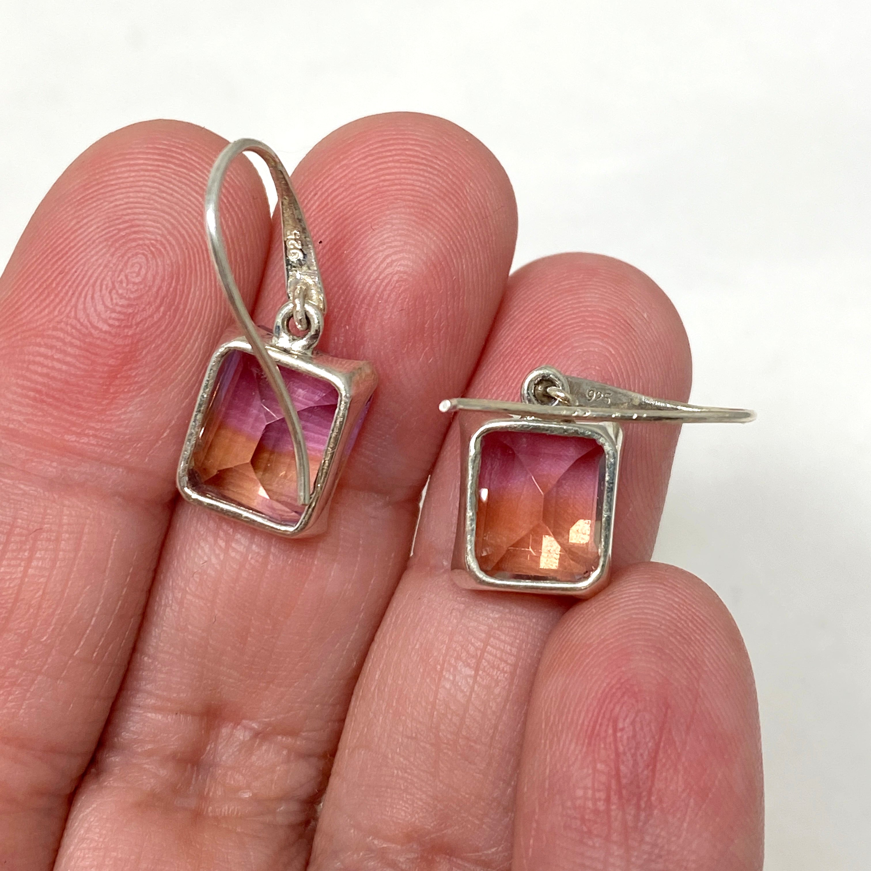 Ametrine Emerald Cut Faceted Earrings for Women - Elegant Gemstone Jewelry Gift for Birthday, Anniversary & Special Occasions