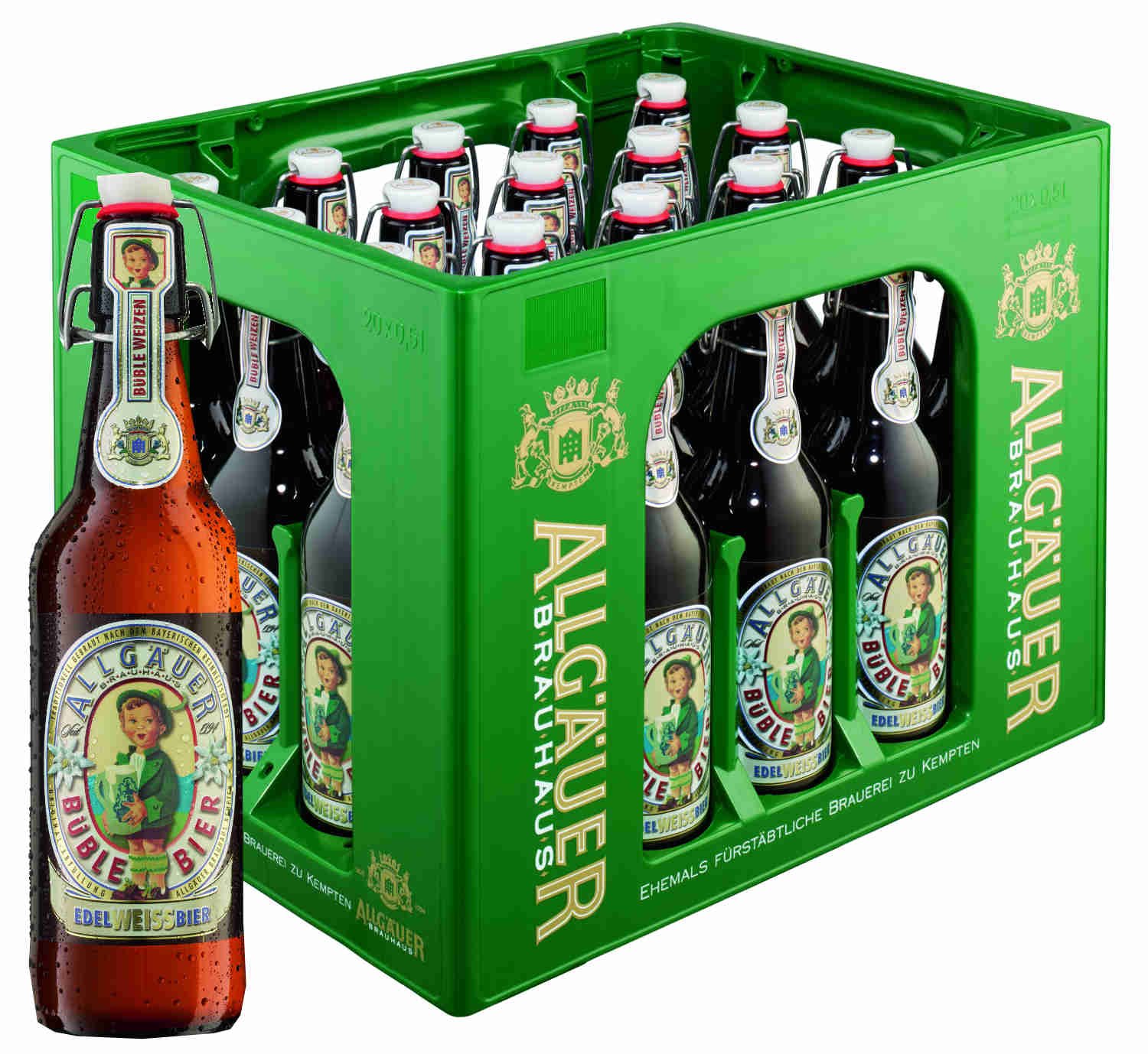 20 Bottles Allgäuer Büble Edelweiß Beer 5.3% Vol - 500ml Each with 3€ Deposit (Reusable Swing-Top Bottles) - Perfect for Oktoberfest, Parties & German Beer Lovers