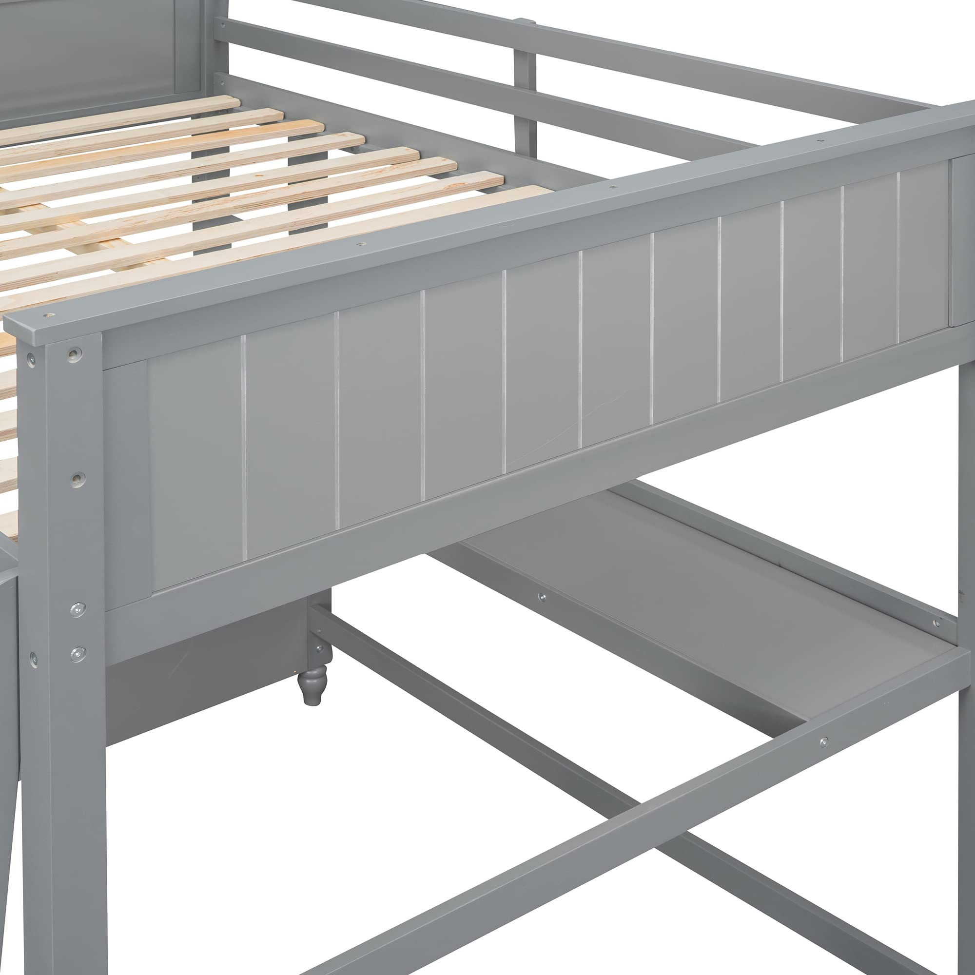 Full Loft Bed with Desk & Storage - Wooden Loft Bed with Drawers & Shelves for Kids, Teens & Adults - Space-Saving Gray Bedroom Furniture for Small Rooms & Dorm Rooms