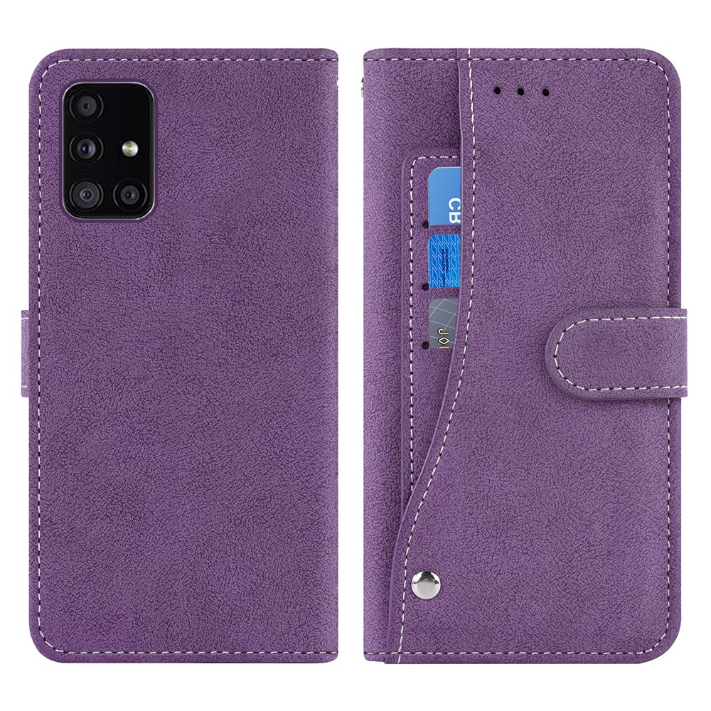 ASUWISH Samsung Galaxy A51 4G Wallet Case with Tempered Glass Screen Protector - Flip Cover with Card Slots & Kickstand - Compatible with Galaxy A51/A515F/M40S (Purple) - Protective Phone Case for Business, Travel & Everyday Use - Perfect for Office, Commuting and Outdoor Activities