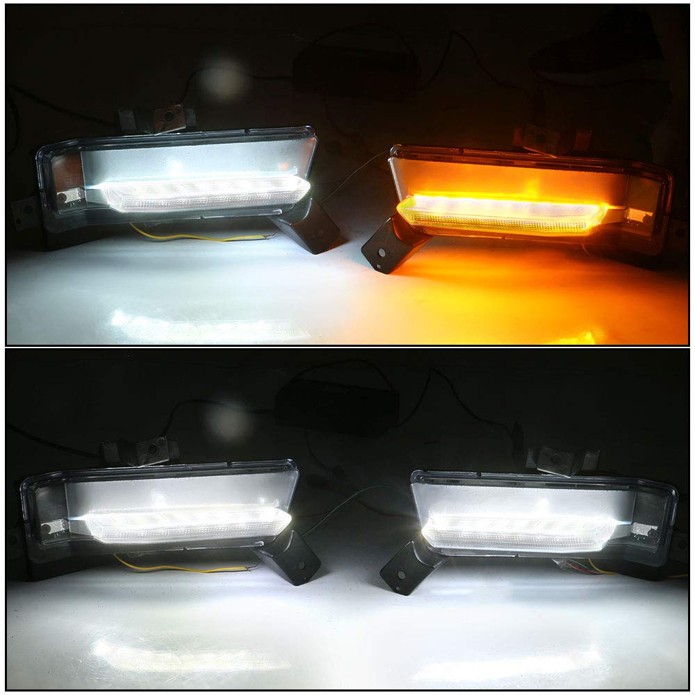 IKON MOTORSPORTS Fog Lights for 2016-2018 Chevy Camaro SS - DRL Daytime Running Lights with Clear Lens & Yellow Turn Signal - 2PC ABS PC - Perfect for Night Driving & Enhanced Visibility