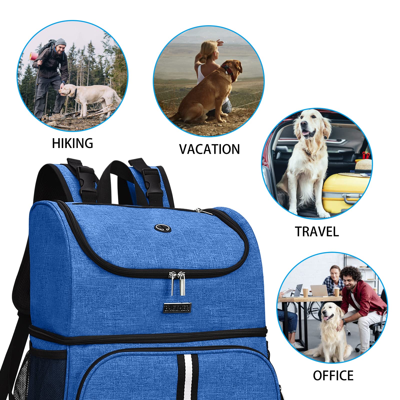 BAGLHER Pet Travel Backpack with Bowls & Food Baskets - Blue for Dog & Cat Outings