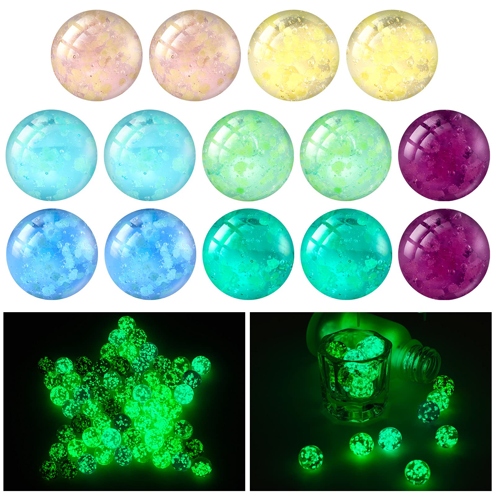 14-Piece Glow in The Dark Marbles Set - Mixed Color Luminous Glass Marbles for Kids Games, Home Decor & Halloween Party Favors (2.5cm/1 Inch) - Perfect for Nighttime Play, DIY Crafts & Themed Events