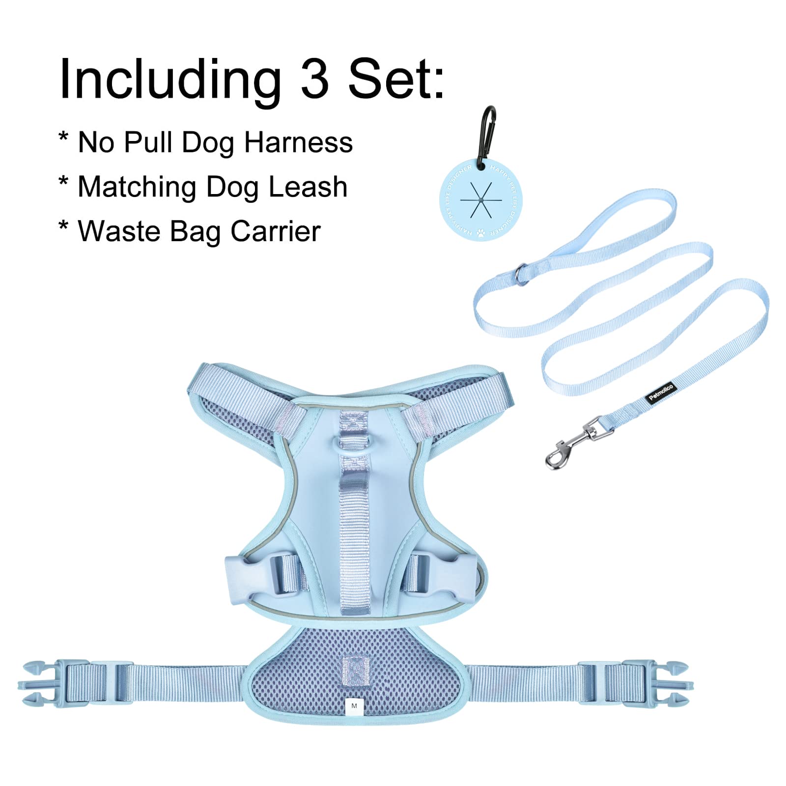 Petmolico Small Dog Harness - Adjustable Puppy Vest with 2 Leash Clips & Soft Handle | Reflective Easy Walk Harness for Small Breeds (Light Blue, Small) | Perfect for Walking, Training & Outdoor Adventures