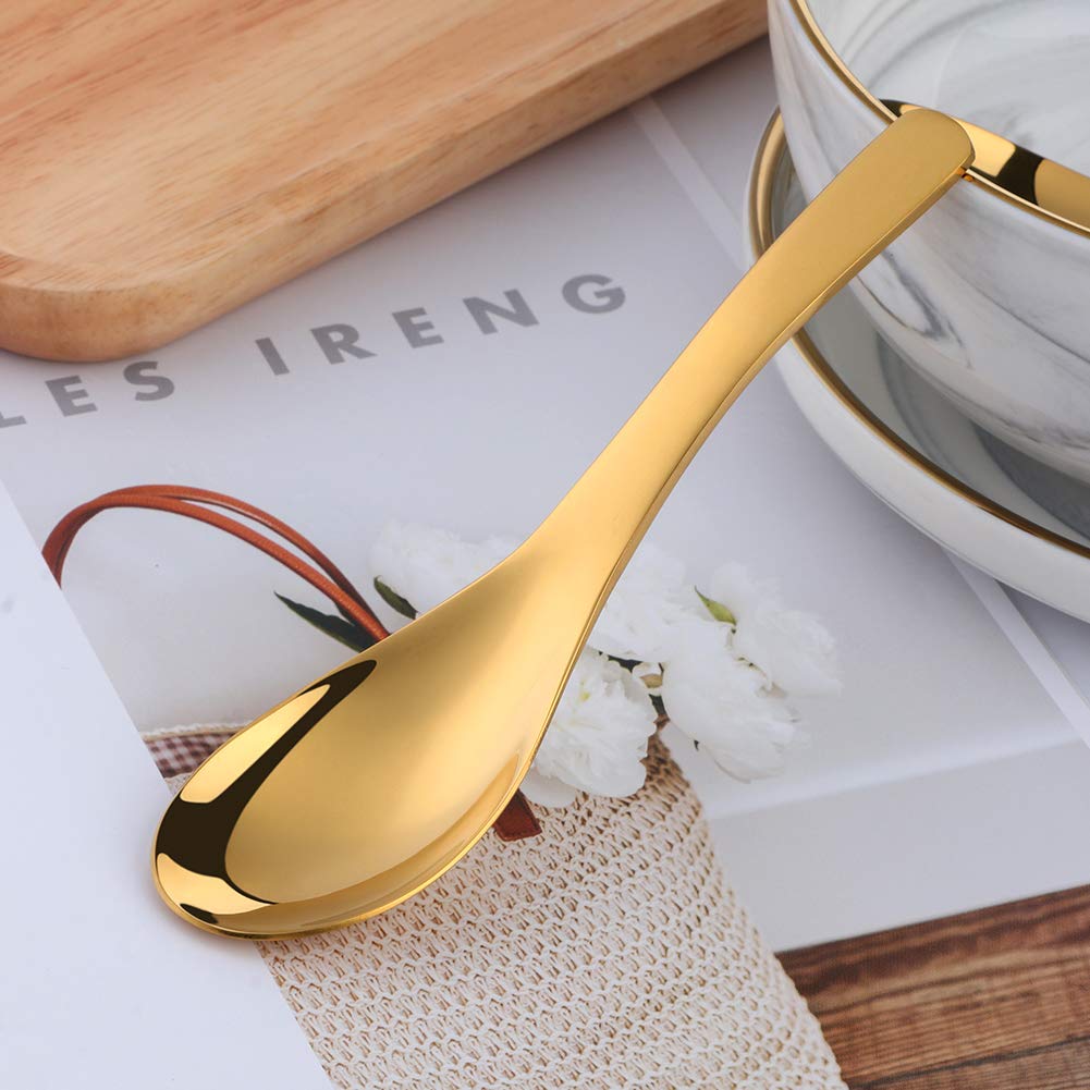 Premium Heavy Duty Soup Spoons - Set of 4 Stainless Steel Asian Rice Spoons - Polished & Dishwasher Safe - Perfect for Ramen, Pho, Rice Bowls & Asian Cuisine