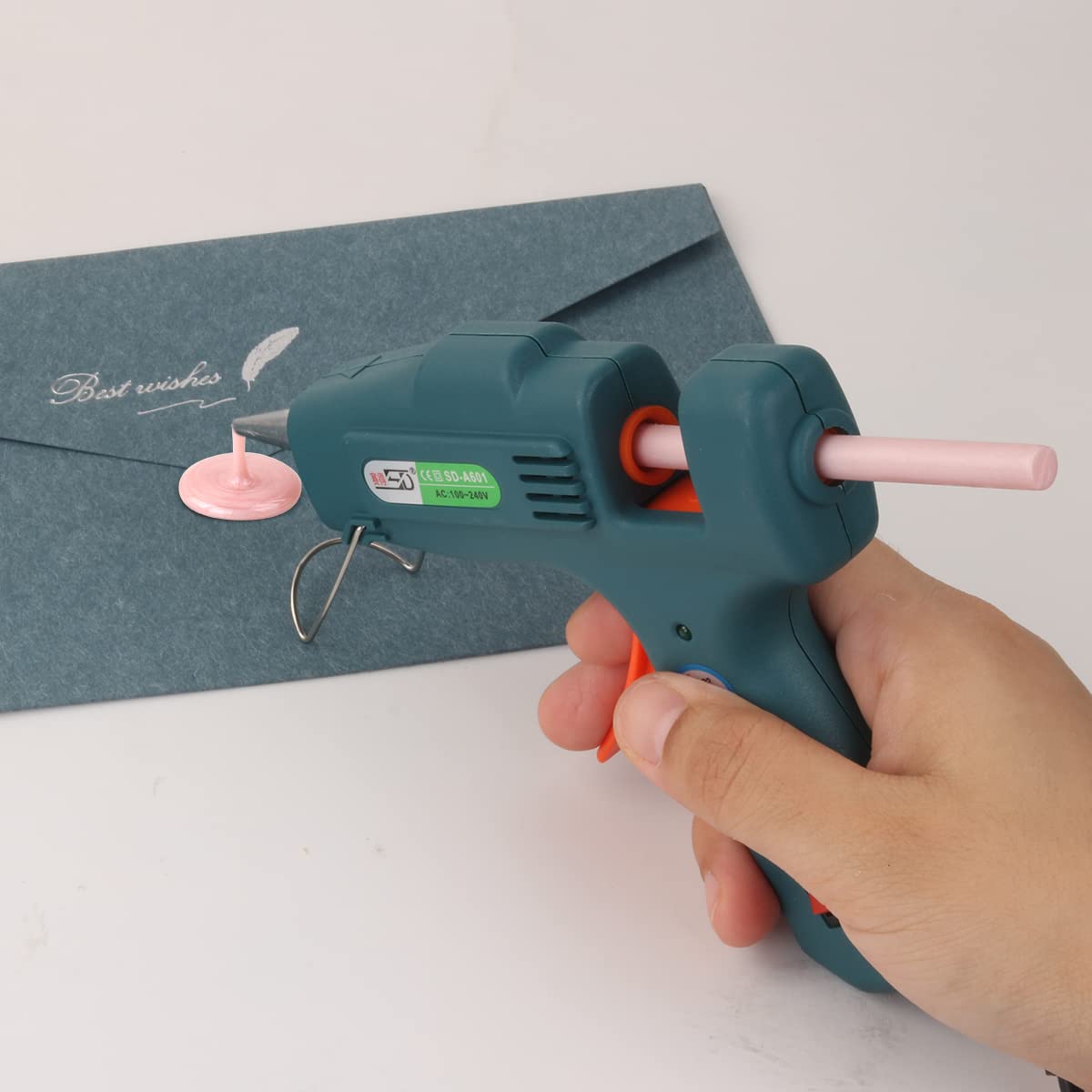 Wasole 20W Sealing Wax Glue Gun for 0.28 Inch Wax Sticks - Olive Green Hot Melt Glue Gun for Wedding Invitations, Birthday Cards, Envelopes & DIY Crafts - Perfect for Wax Sealing, Gift Wrapping and Decorative Projects
