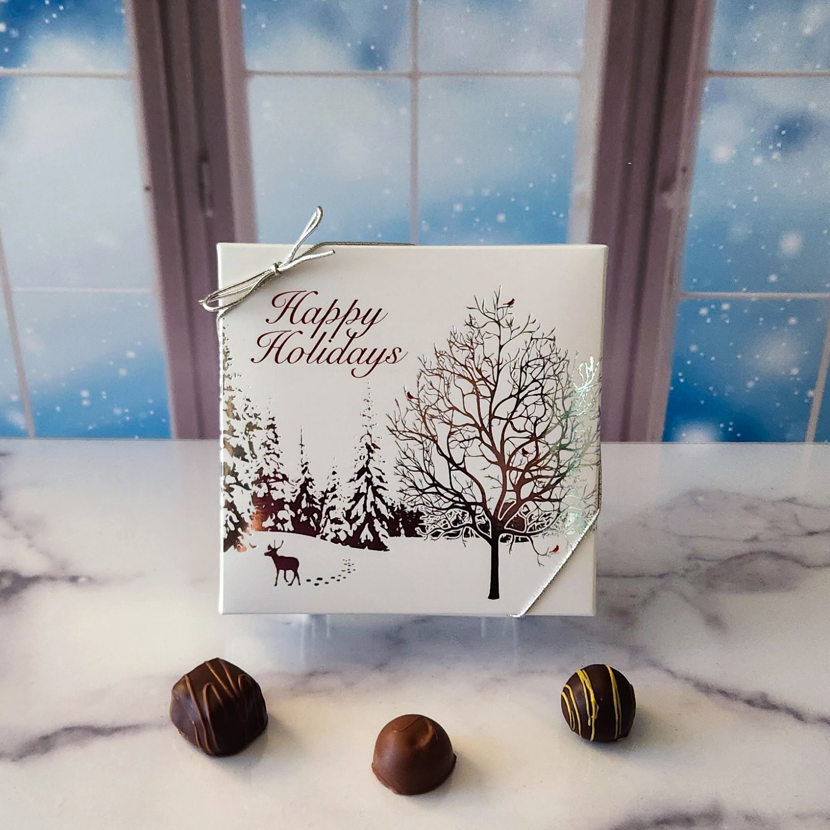 Festive Holiday Snow Scene Gift Box with Assorted Treats - Perfect for Christmas Parties, Office Gifts & Winter Celebrations