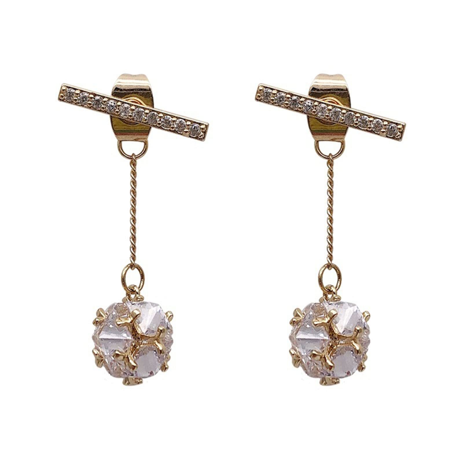 Crystal Ball Stud Earrings for Women - Round Face Tassel Earrings, One Word Two Wear Style, Elegant & Versatile Jewelry Pack for Daily Wear & Special Occasions