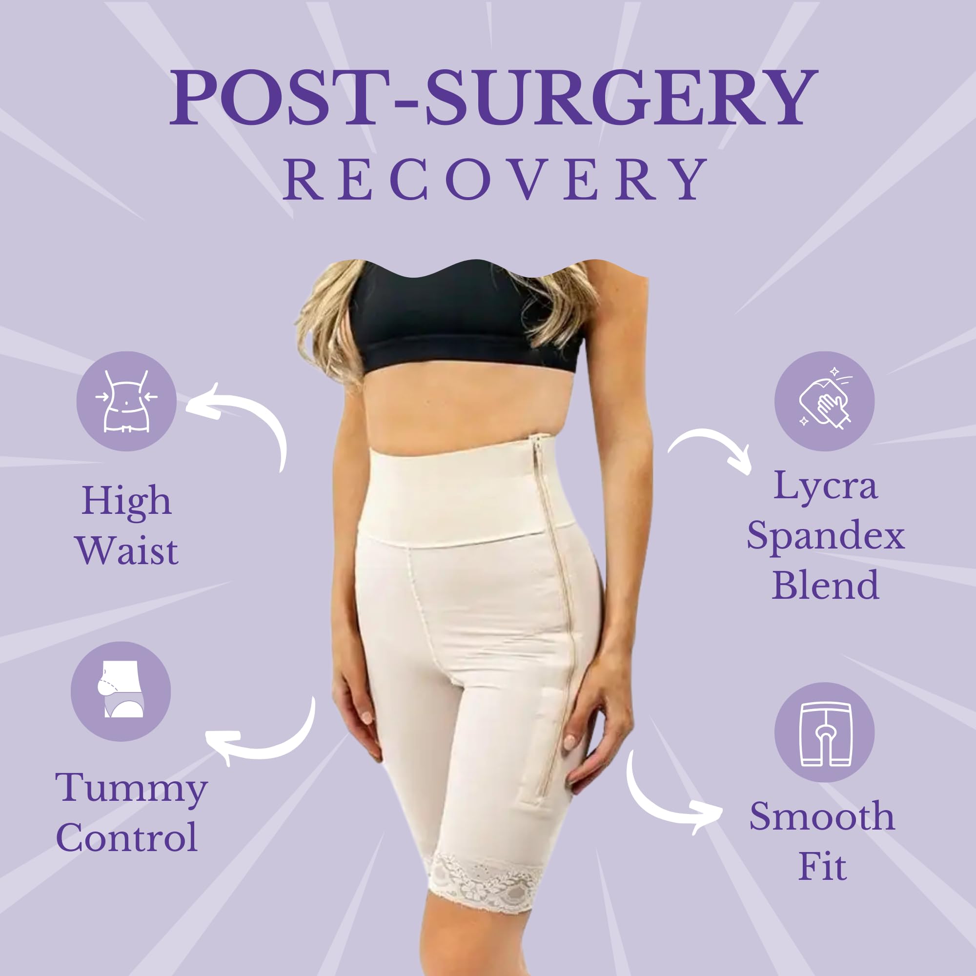 Post Surgery Compression Shorts for Women – Mid Thigh Tummy Tuck Recovery Garment 4