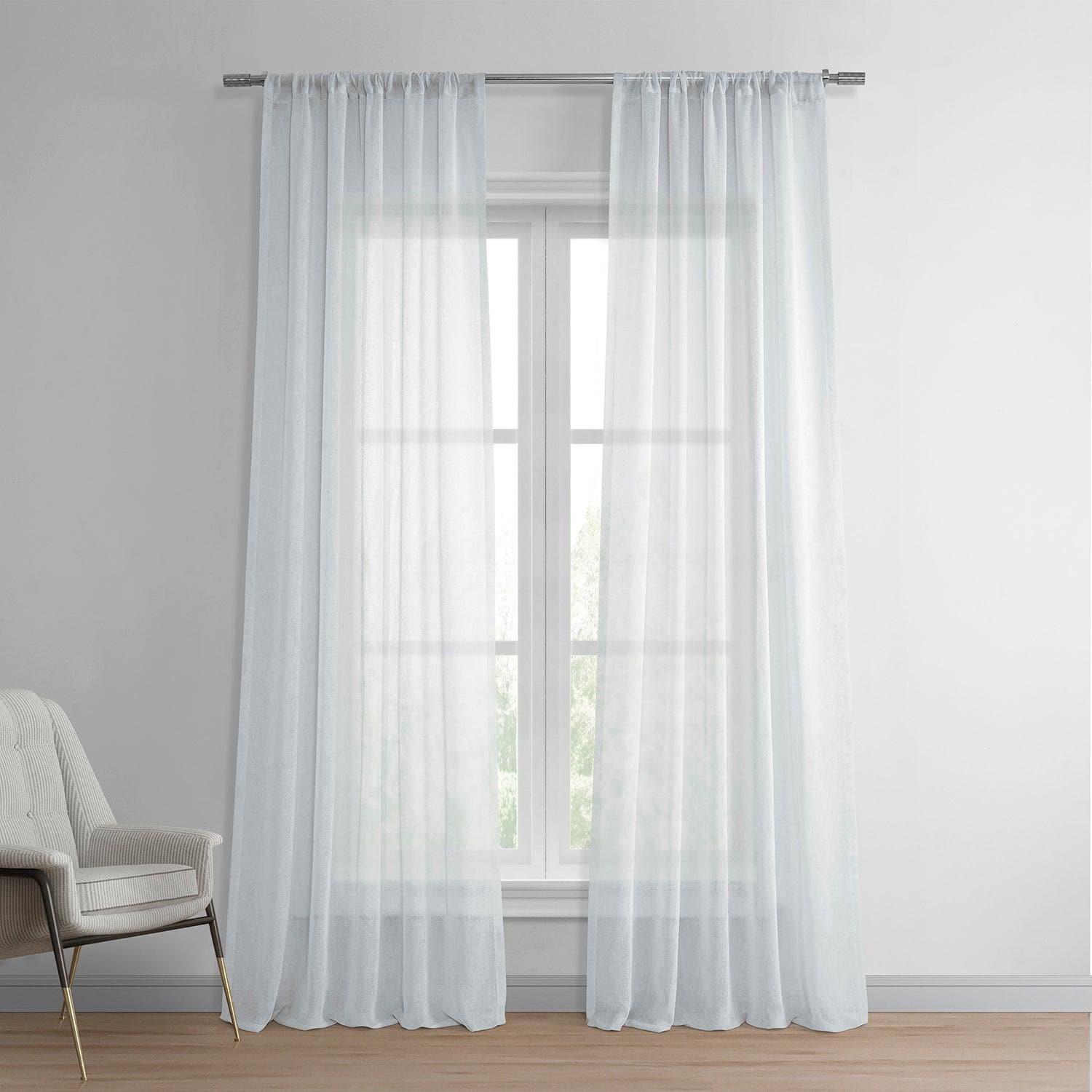 Aspen White Textured Faux Linen Sheer Curtains for Living Room - Light Filtering Window Drapes for Bedroom & Home Decor - 84 Inch Length Set of 2 Panels