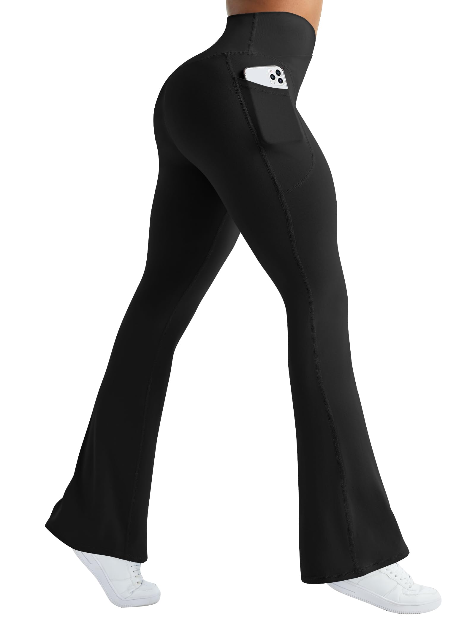 Women's High Waist Flare Yoga Pants with Pockets - Bootcut Bell Bottom Leggings for Yoga, Workout & Lounge | No Front Seam Comfortable Crossover Design