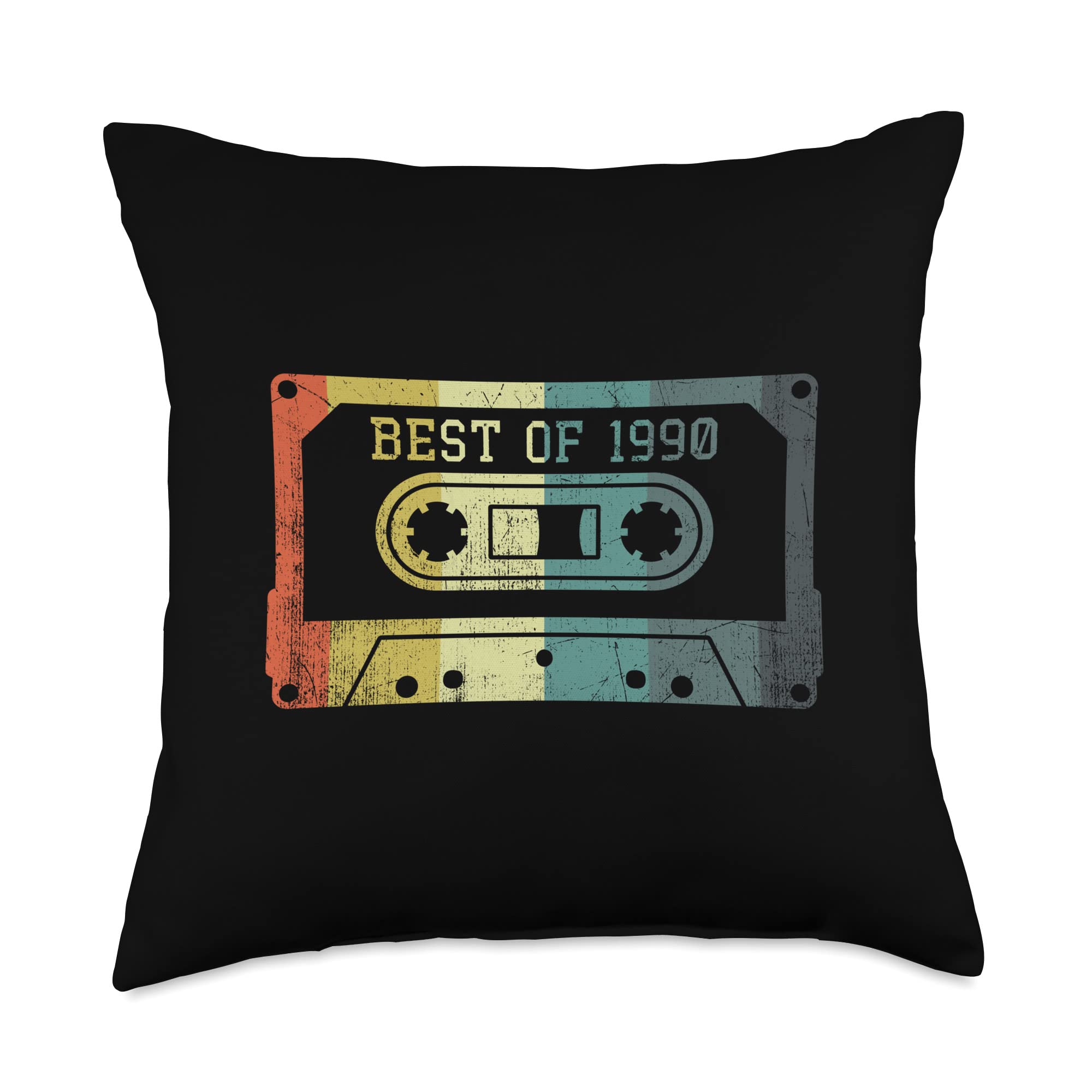 Best of 1990 Vintage Cassette Tape Throw Pillow - 18x18 Multicolor Retro Gift for Men & Women, Perfect for 90s Birthday Decor & Nostalgic Home Styling