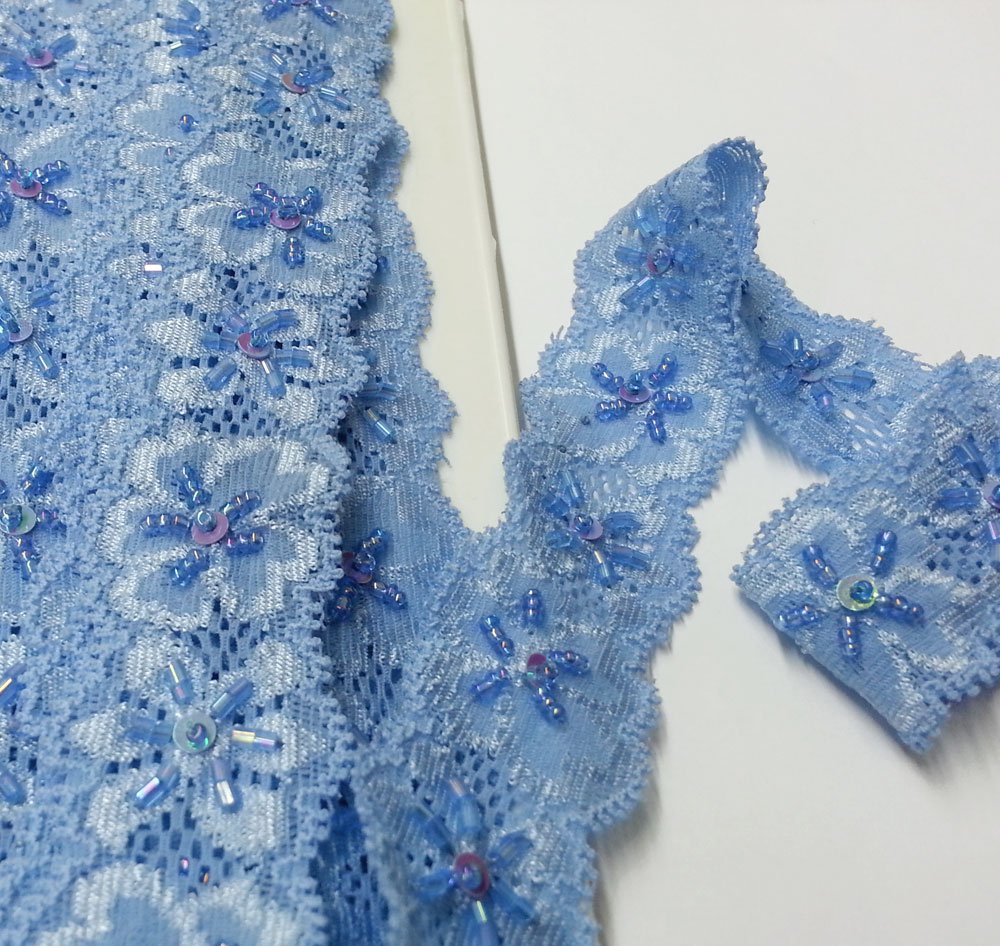 Periwinkle Beaded Sequin Stretch Lace Trim - 1-1/8 Inch Wide x 1 Yard Long (SEE-SL-0041-BD) - Perfect for DIY Costumes, Wedding Dresses & Fashion Accessories