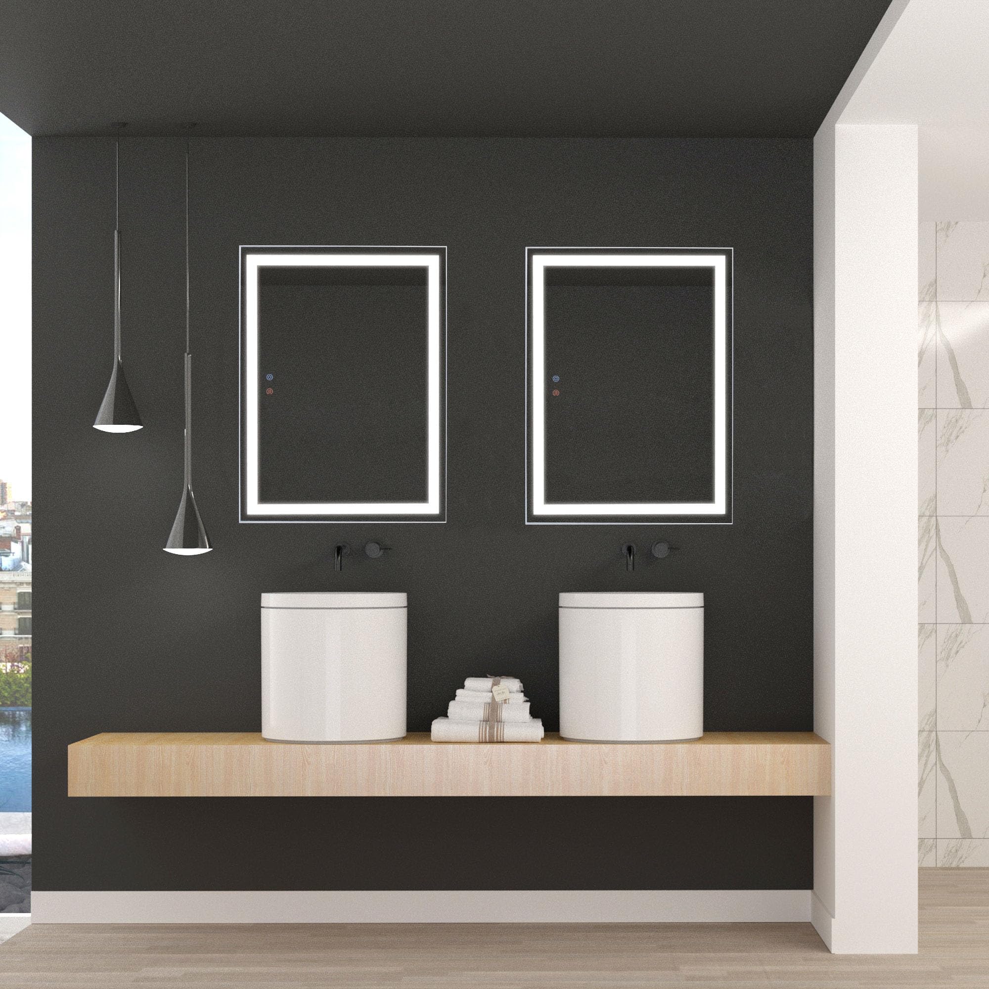 Aquaterior 32x24 Inch LED Bathroom Mirror with Anti-Fog, Touch Switch & Dimmable Lighting - Horizontal/Vertical Wall Mounted Makeup Vanity Mirror for Modern Bathrooms, Powder Rooms and Dressing Areas