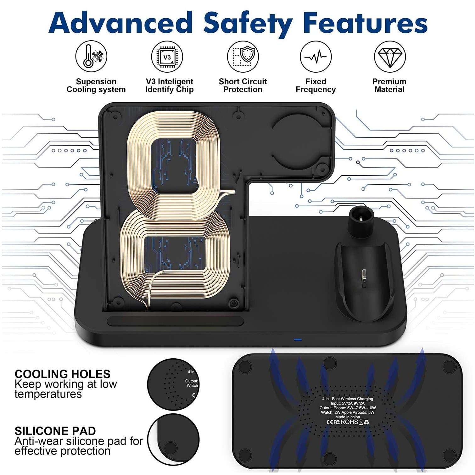 BoxWave 4-in-1 Wireless Charging Stand for iPhone 12 Mini - Qi Certified Multi-Device Desktop Charger with Fast Charging | Perfect for Home, Office, and Travel Use