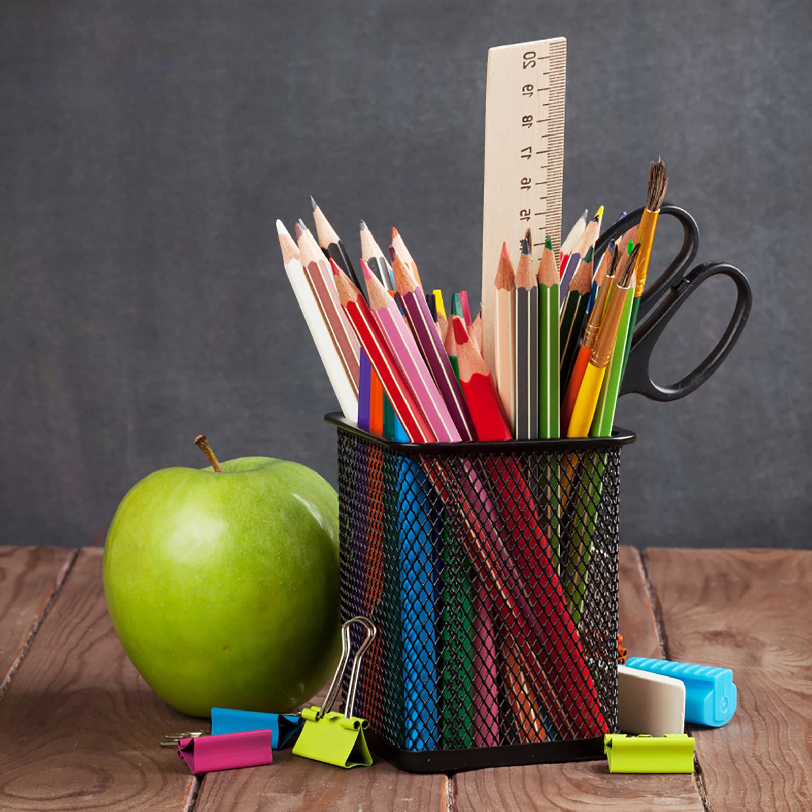 Nicunom 12 Pack Black Metal Pen Holder - Square Mesh Pencil Cup for Desk Organization | Office Supplies, School & Home Use