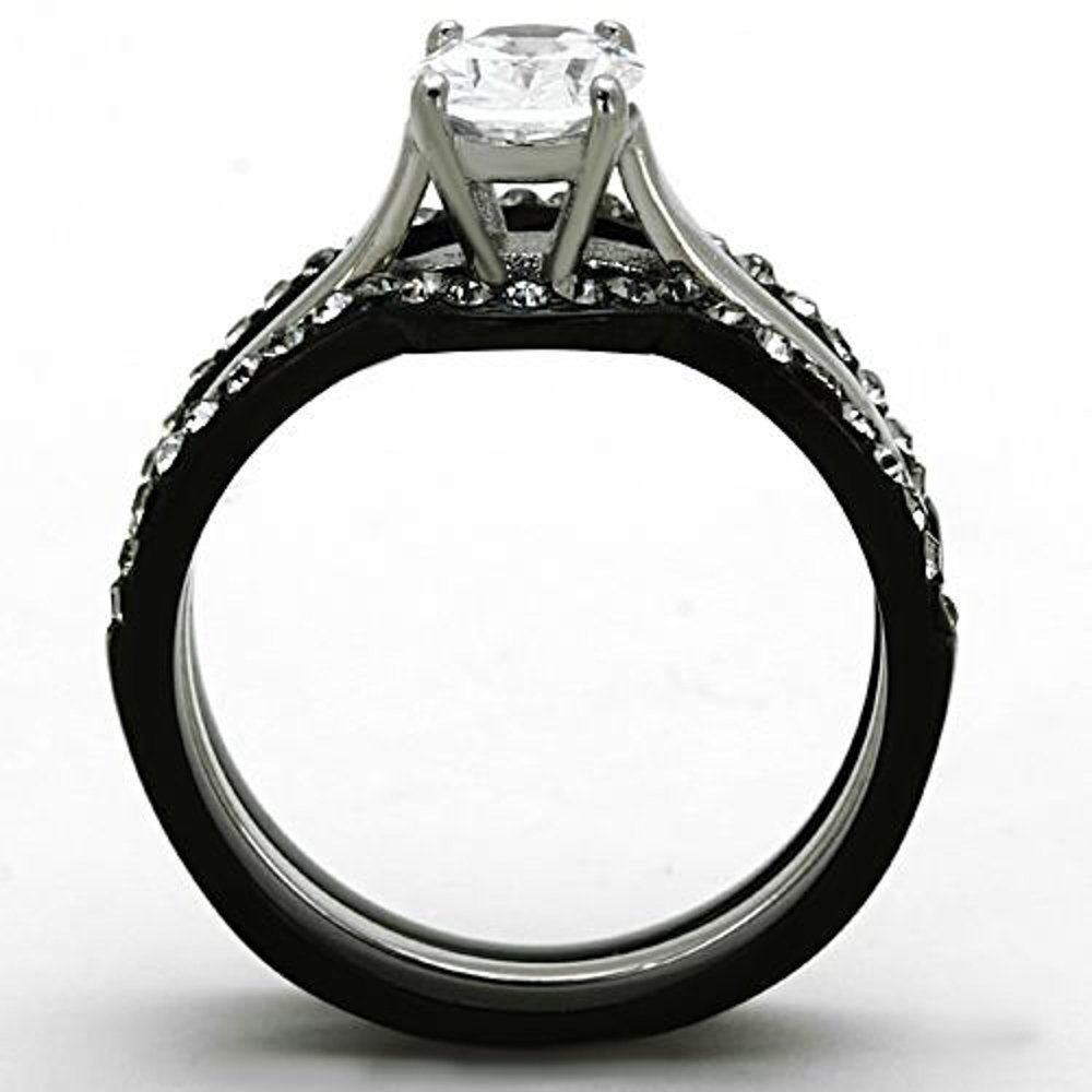 2.15ct Oval CZ Black Steel Wedding Ring Set for Women Size 5-10 - Elegant Bridal Jewelry