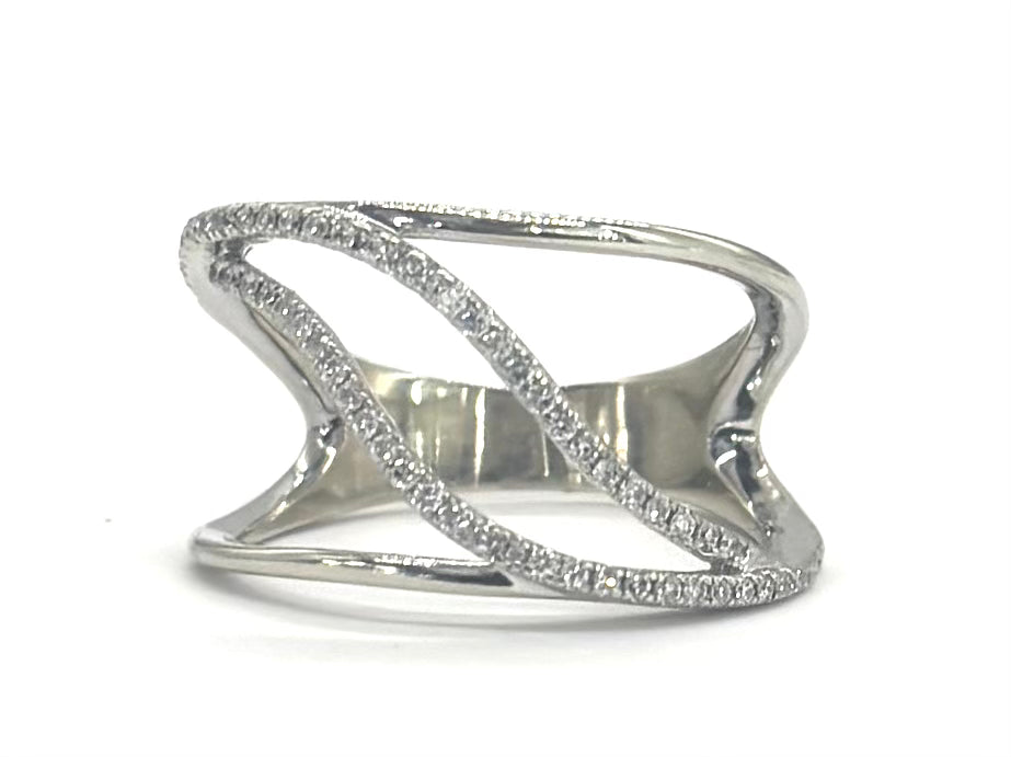 14K Gold Diamond Wavy Cutout Ring for Women - Elegant Stackable Band, Dainty Minimalist Jewelry Gift for Anniversary, Wedding, Valentine's Day