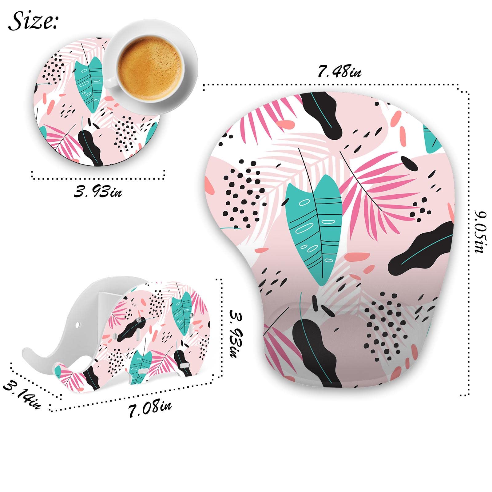 Elephant Pen Pencil Holder with Phone Stand - 3-in-1 Desk Organizer with Mouse Wrist Rest, Mouse Pad & Coaster Set - Tropical Plants Design for Office & Home Workspace Organization (Perfect for Desk Decor, Computer Accessories & Gift Ideas)