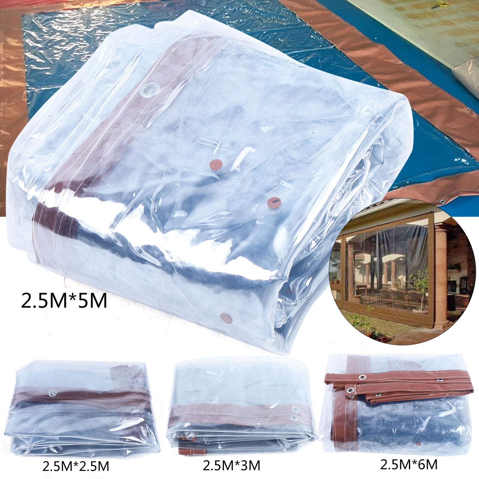 **Waterproof Clear Vinyl Awning - 8x16 Feet (2.5x5m) Commercial Grade Roll-Up Canopy for Patio, Tents & Outdoor Enclosures - UV Resistant & Durable (Brown) - Perfect for Restaurants, Backyards & Event Tents**