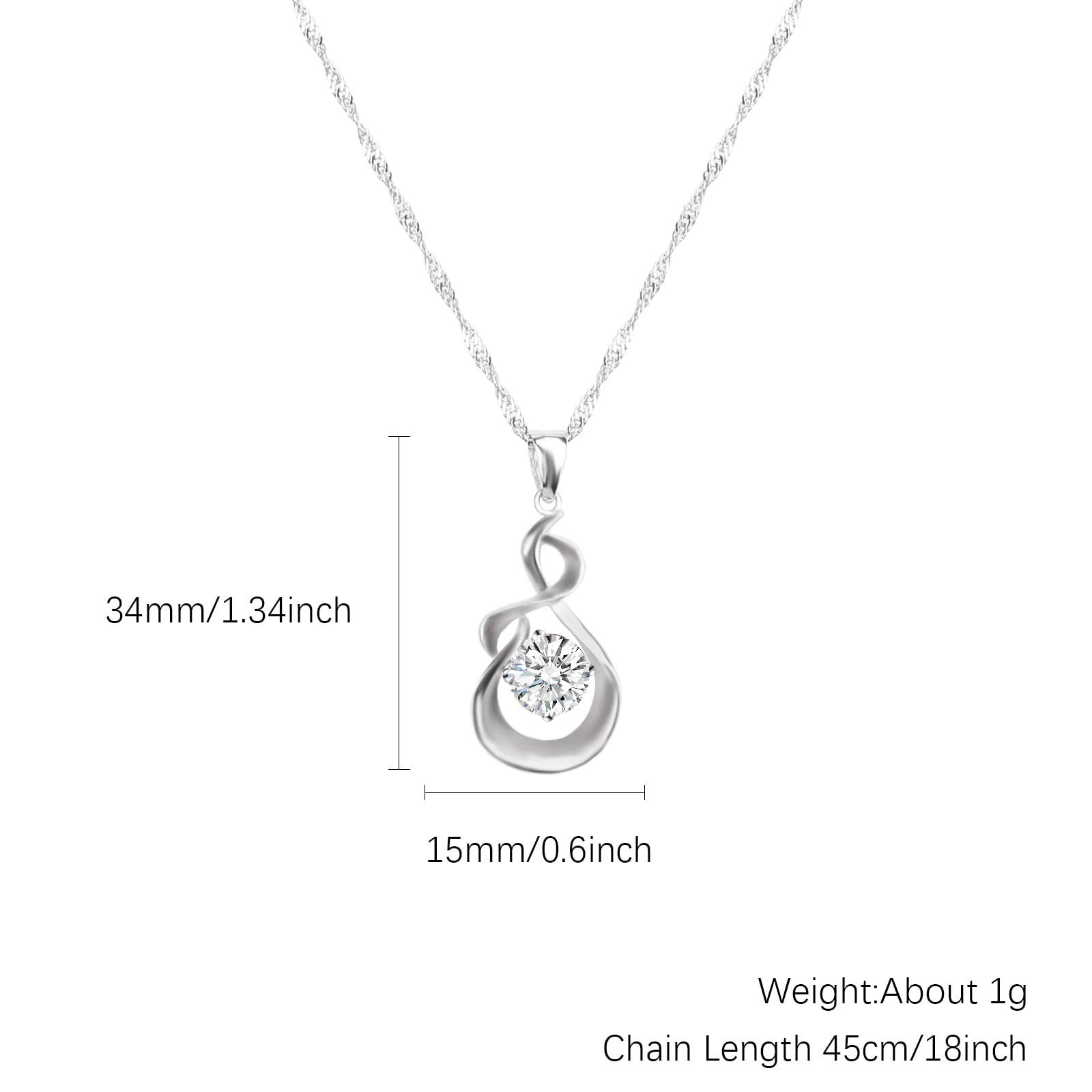 925 Sterling Silver Women's Necklace - 18 Inch Singapore Chain with Cubic Zirconia Pendant | Elegant Jewelry Gift for Her, Anniversary, Birthday & Special Occasions