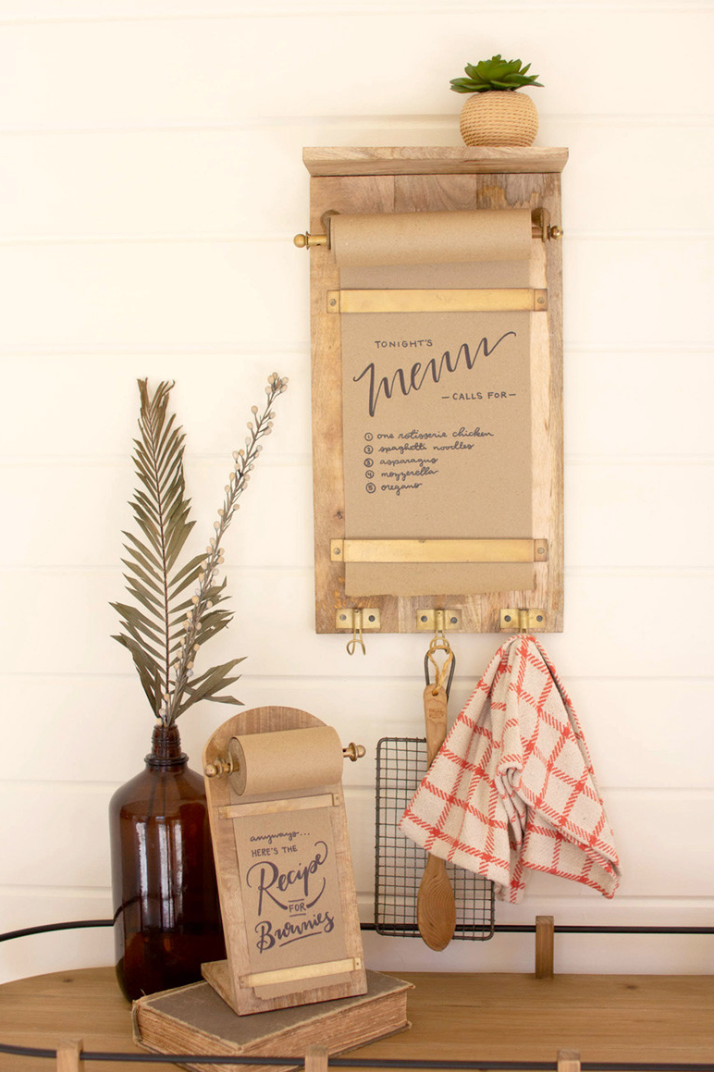 Wooden Wall Note Roll with Coat Hooks - Memo Board & Organizer for Home, Office, Kitchen - Perfect for Notes, Keys & Coats (Natural Wood)