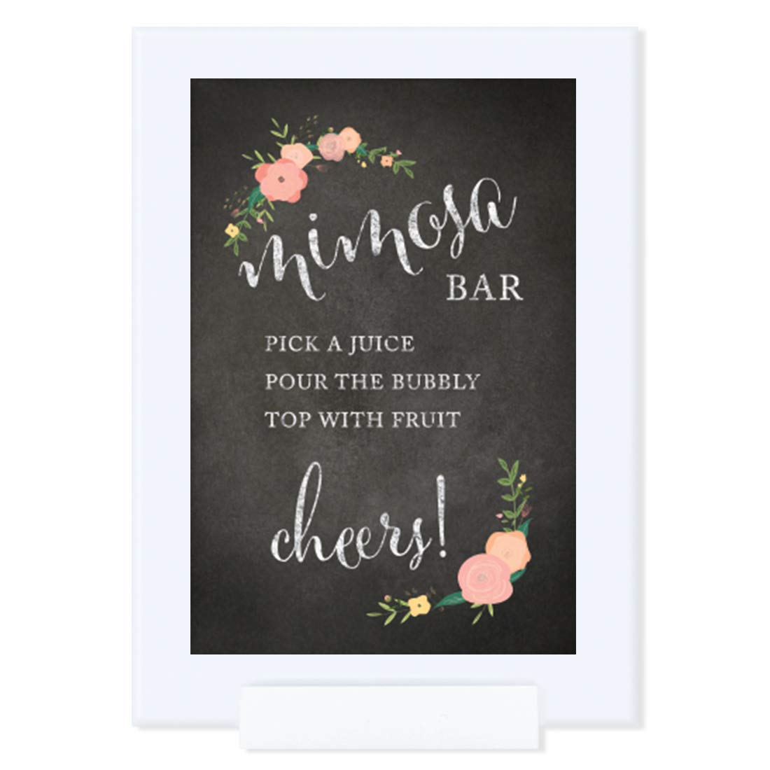 4x6 Inch Andaz Press Framed Wedding Party Sign - Chalkboard Floral Roses Print - Build Your Own Mimosa Bar Sign - Pick Juice, Pour Champagne, Top with Fruit - Perfect for Bridal Showers, Bachelorette Parties & Wedding Receptions (1-Pack)