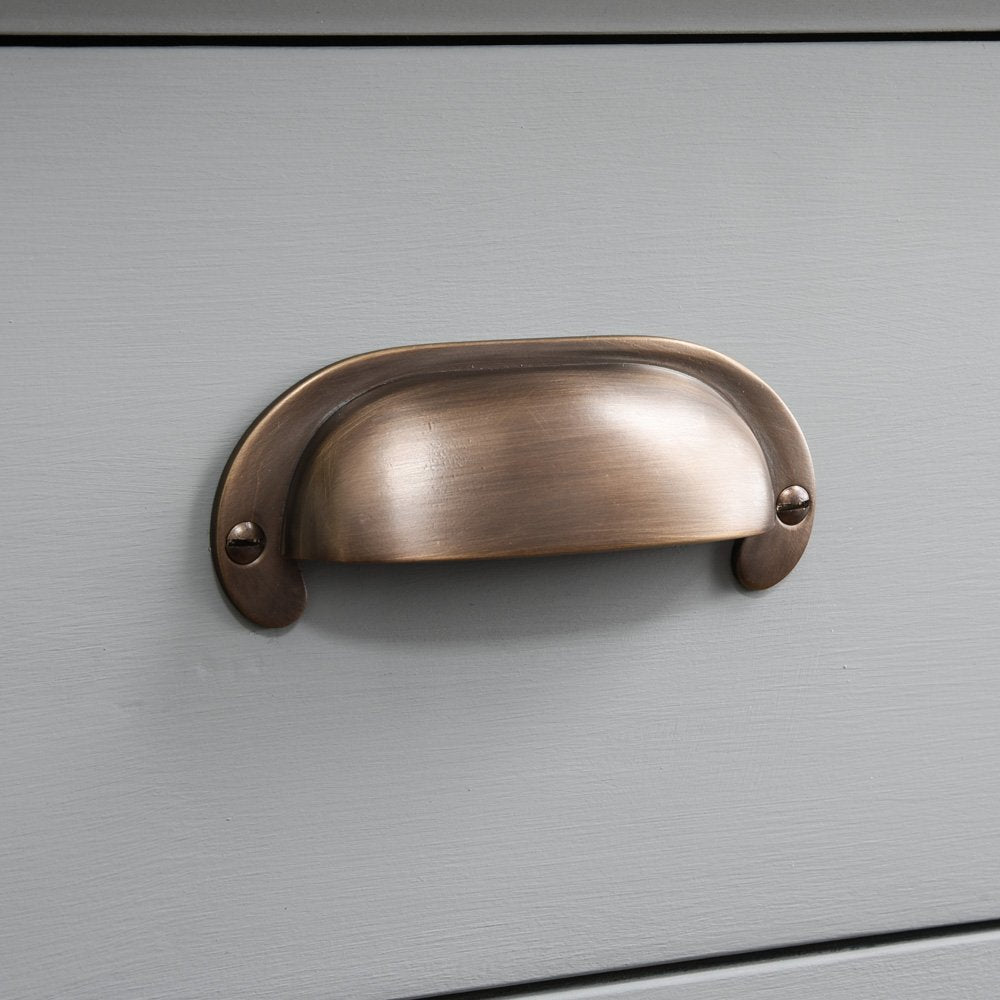 Vintage Distressed Antique Brass Large Curved Hooded Drawer Pull - Cabinet Hardware for Kitchen, Bathroom & Furniture Restoration Projects