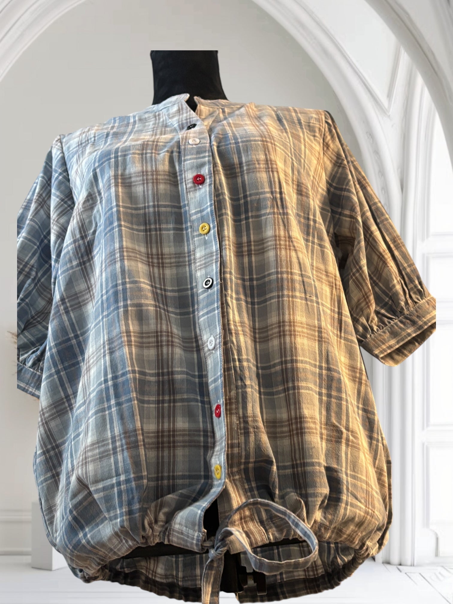 Women's Plaid Short Sleeve Cotton Shirt - Summer Thin Drawstring Casual Top for Outdoor Activities, Travel & Daily Wear