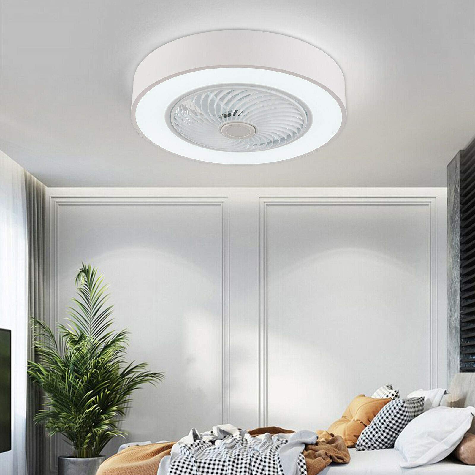 Modern 3-Speed LED Ceiling Fan with Light - Remote Control, 3 Color Options, Metal Shell & Acrylic Lampshade - Semi-Flush Mount Round Design for Bedroom, Living Room, Office - White | Energy Efficient Cooling & Stylish Lighting Solution for Home & Workspaces