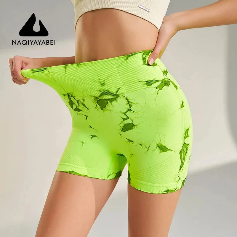 Tie Dye Seamless Yoga Shorts for Women - High Waisted Skinny Workout Shorts, Summer Athletic Shorts, Breathable Fitness Clothing & Cycling Pants - Perfect for Yoga, Gym, Running & Outdoor Sports
