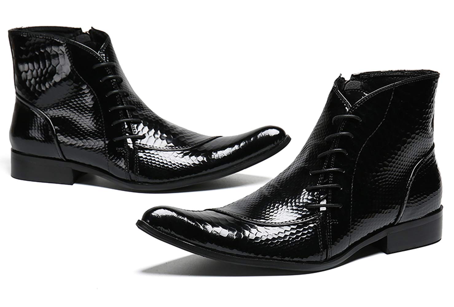 Santimon Men's Patent Leather Chelsea Boots with Side Zipper - Ankle Dress Boots for Casual & Formal Wear - Perfect for Office, Parties & Date Nights
