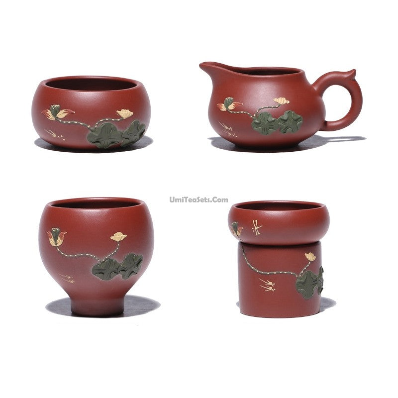 Premium Handmade Yixing Red Clay Lotus Tea Set - Authentic Chinese Teapot & Cups for Gongfu Tea Ceremony, Home Decor, and Gift Giving