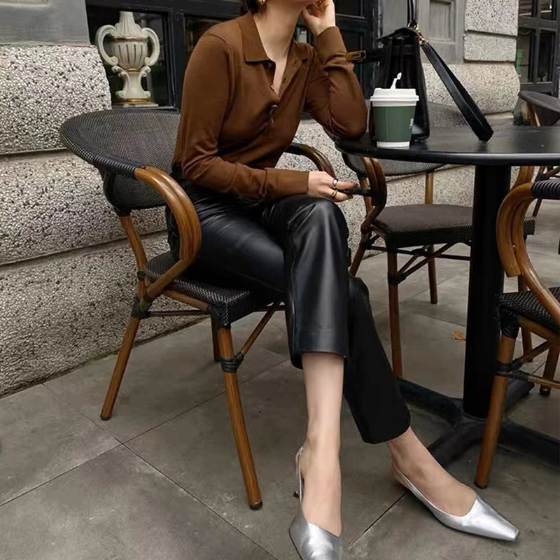 Genuine Leather Pants for Women - High Waist Slim Fit Pencil Pants, Ankle Length Sheepskin Trousers for Autumn Winter 2023 | Office Wear, Casual Outfits & Night Out Fashion