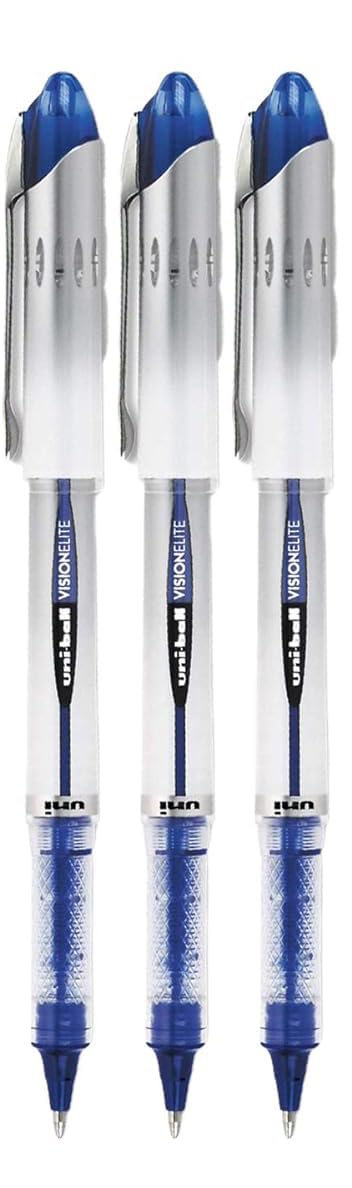 Uni-ball Vision Elite Rollerball Pens - 0.8mm Bold Point Blue Ink - 3-Pack with Reusable Pouch - Smooth Writing for Office, School & Note Taking - Perfect for Journaling, Signatures & Everyday Use