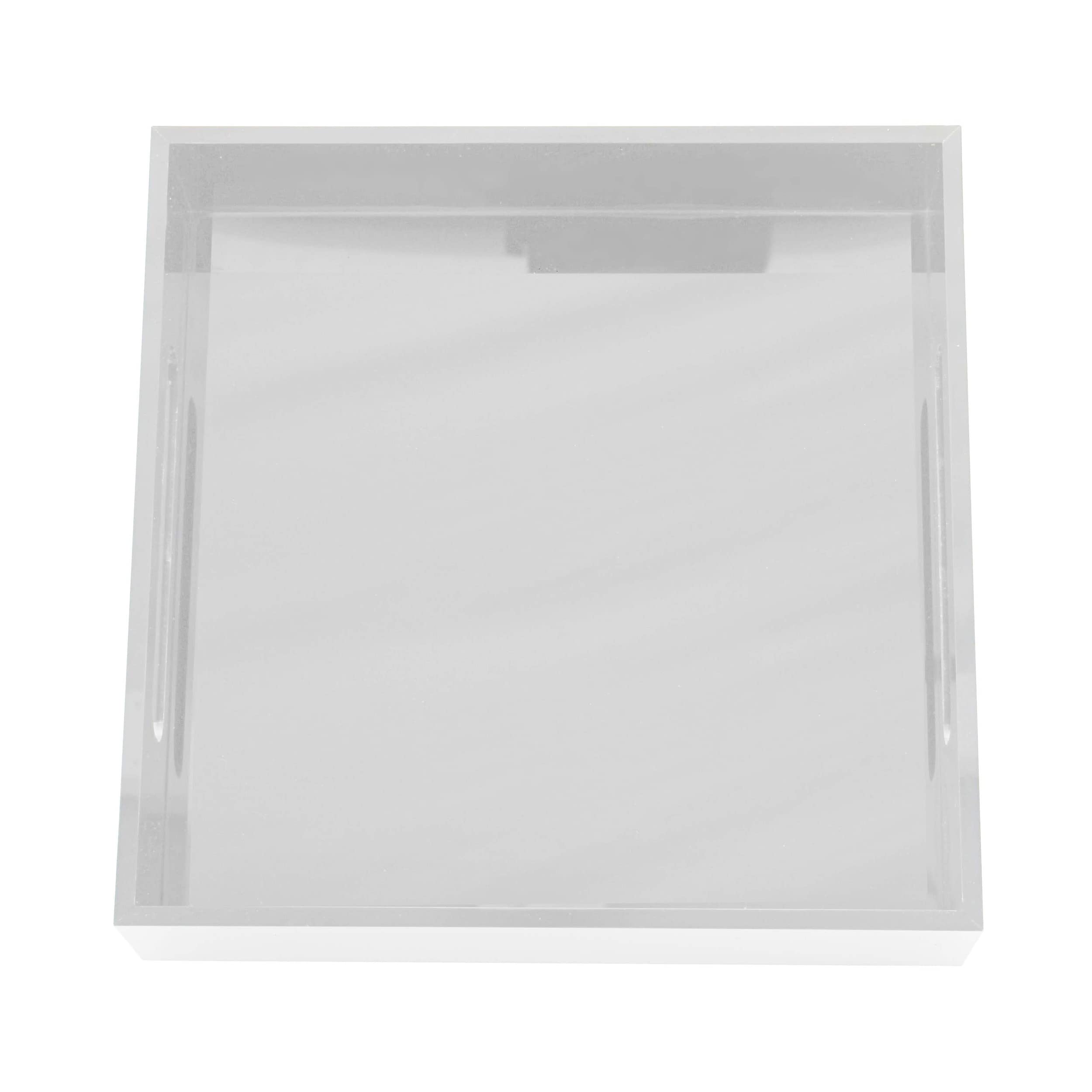 White Acrylic Vanity Tray with Handles - 8x8 Inch Square Decorative Organizer for Makeup, Jewelry & Bathroom Essentials - Perfect for Dressing Table, Countertop & Home Decor