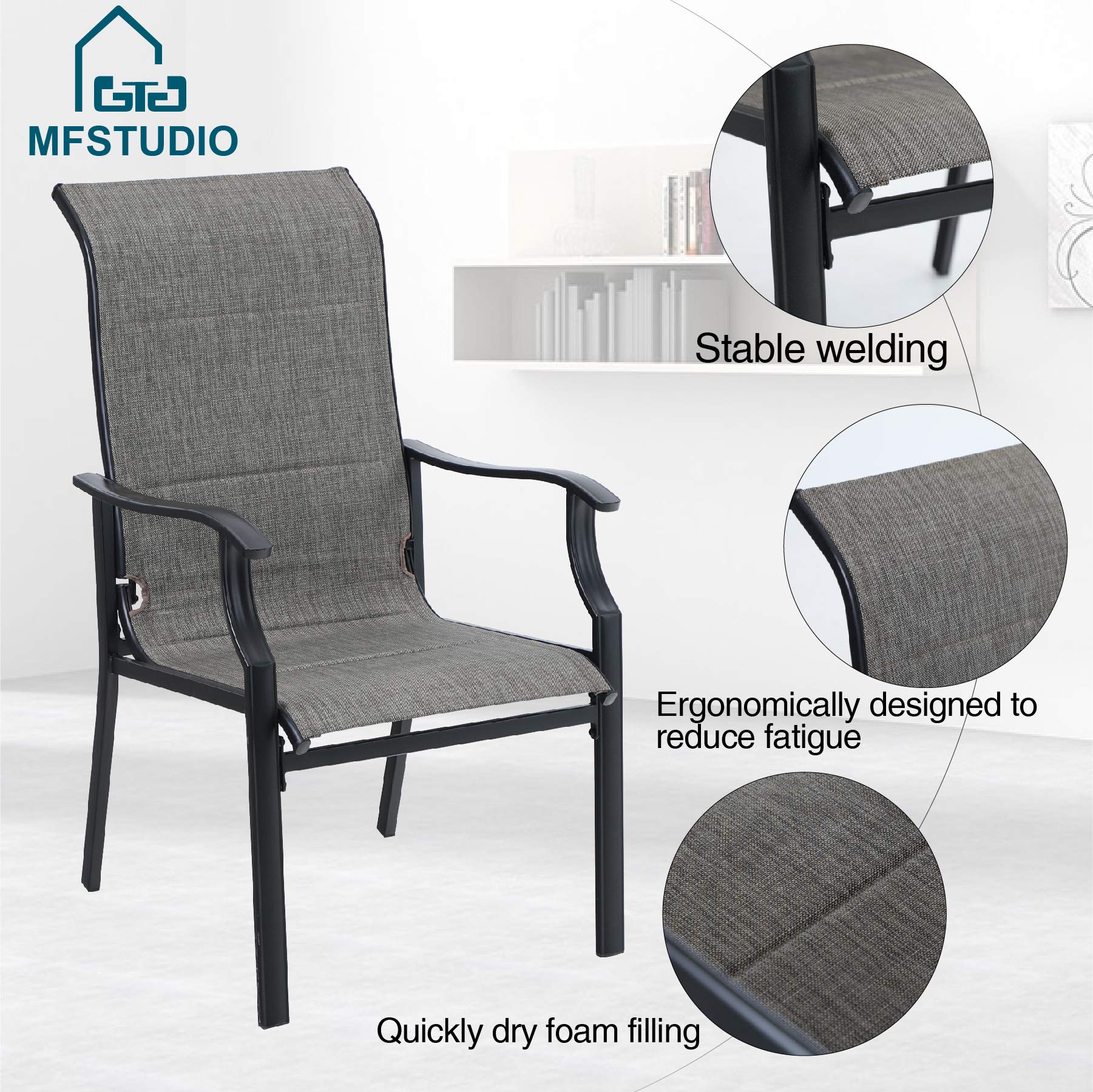 MFSTUDIO 5-Piece Outdoor Patio Dining Set - Square Metal Table with 4 Textilene Sling Chairs, All-Weather Furniture for Backyard, Garden, Poolside & BBQ Parties - Perfect for Family Gatherings & Outdoor Entertaining