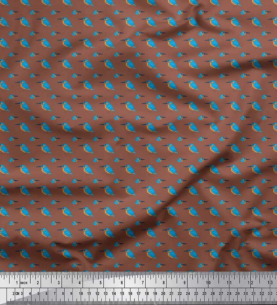 Soimoi 100% Cotton Canvas Fabric by The Yard - 42 Inch Wide Brown Kingfisher Bird Print Shirting Material for Sewing, Quilting & DIY Crafts - Perfect for Shirts, Dresses & Home Decor Projects