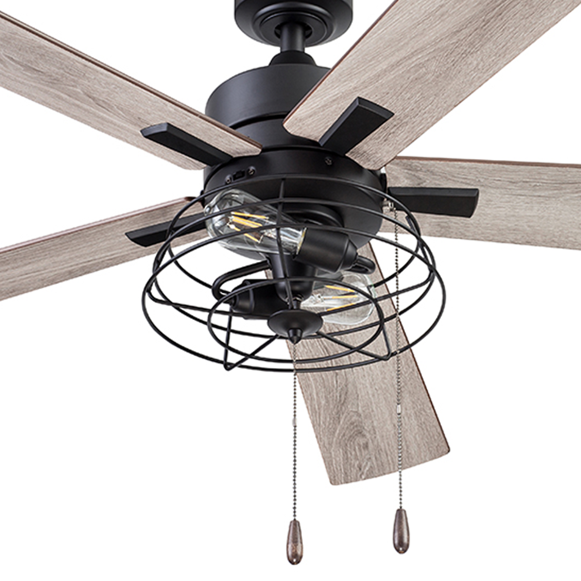 52 Inch Matte Black Ceiling Fan with Pull Chain - Marshall Style - Perfect for Living Room, Bedroom, and Outdoor Patio