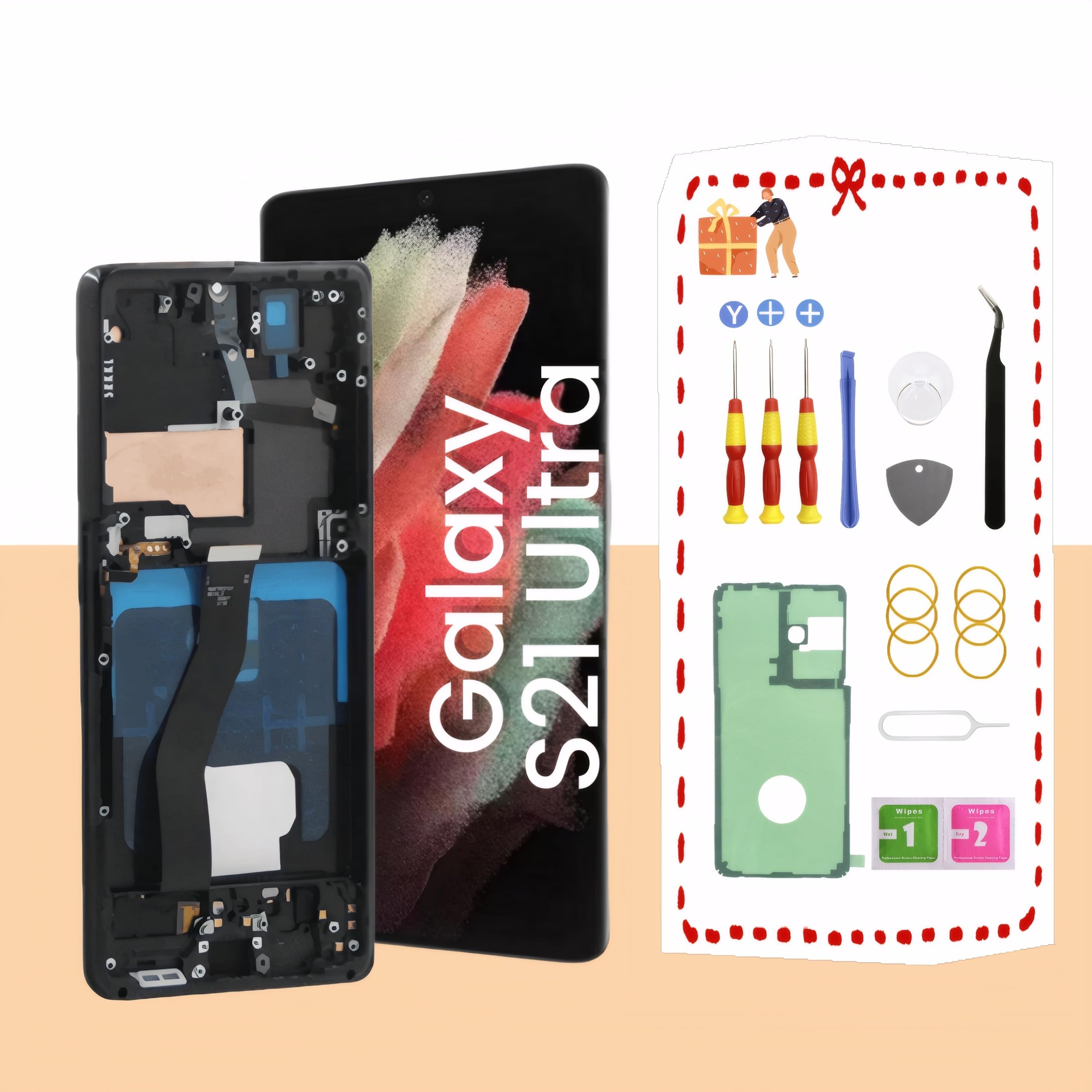 Original OLED Screen Replacement for Samsung Galaxy S21 Ultra 5G (G998U/G998B/DS) - LCD Touch Digitizer Display Assembly with Frame & Repair Toolkits - Perfect for DIY Repairs, Cracked Screen Fixes & Phone Restoration (Black)